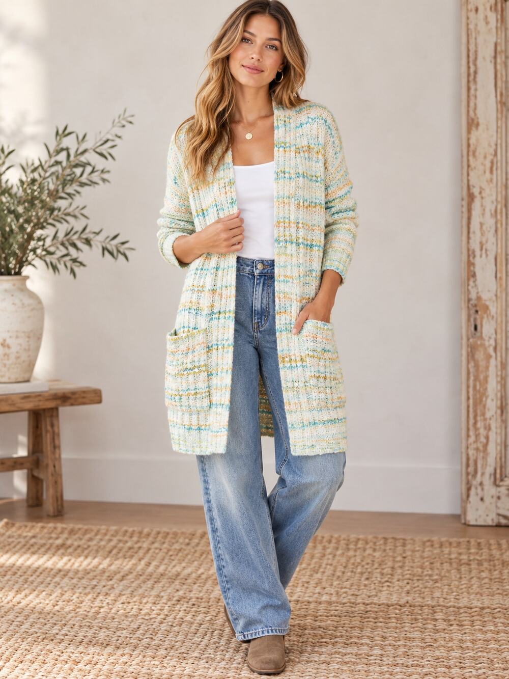 by Anthropologie SZ M Space-Dyed Longline Cardigan OB1337646